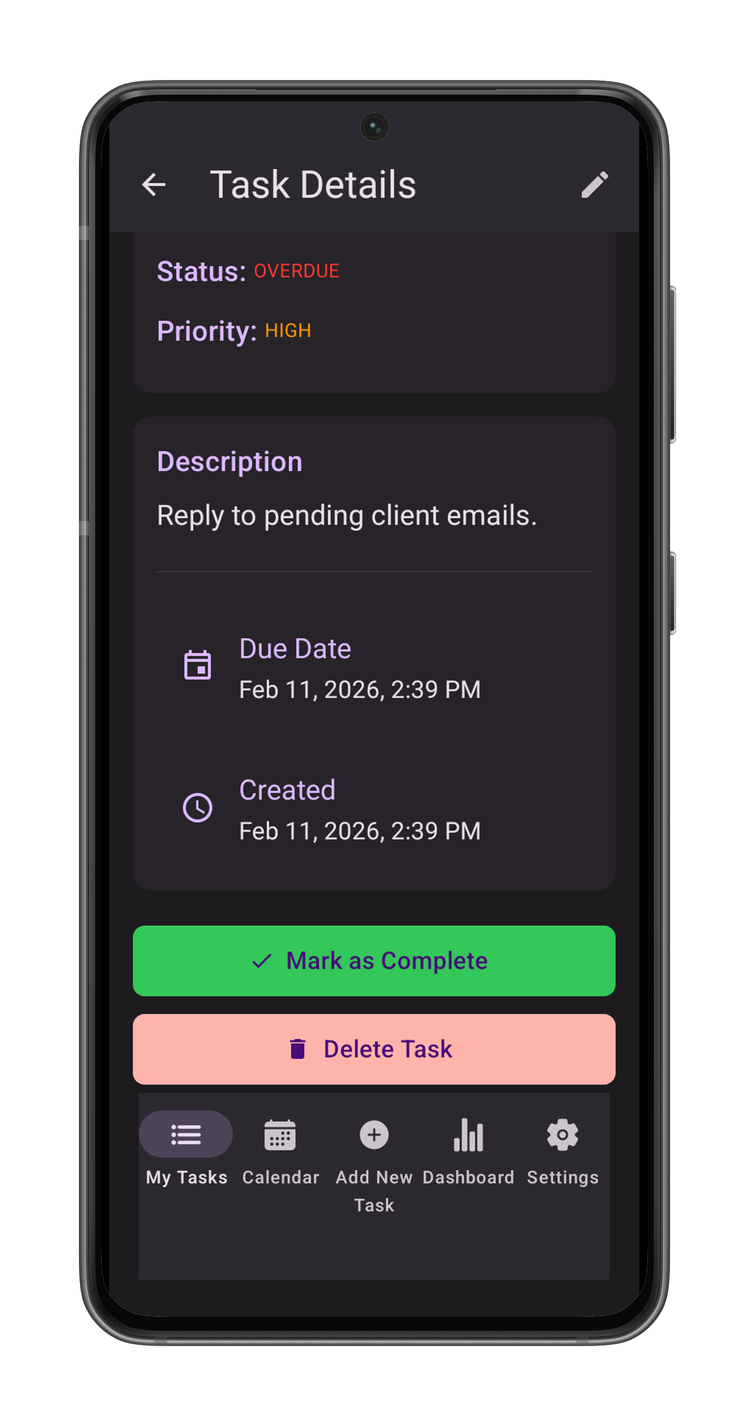 Task Details Screen