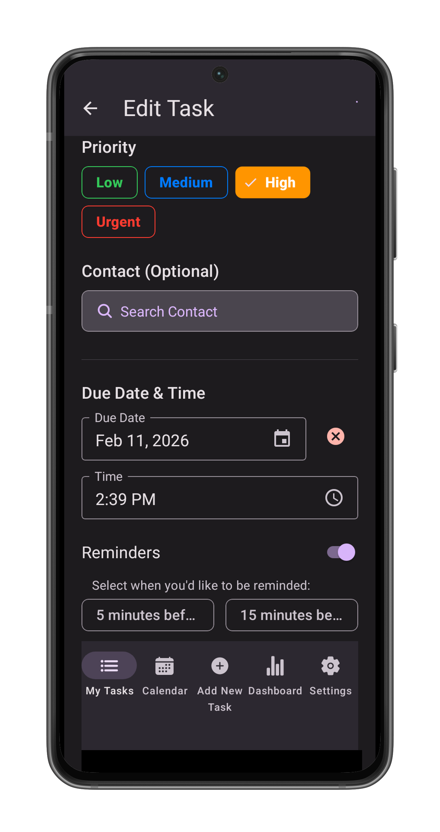 Edit Task Screen 2