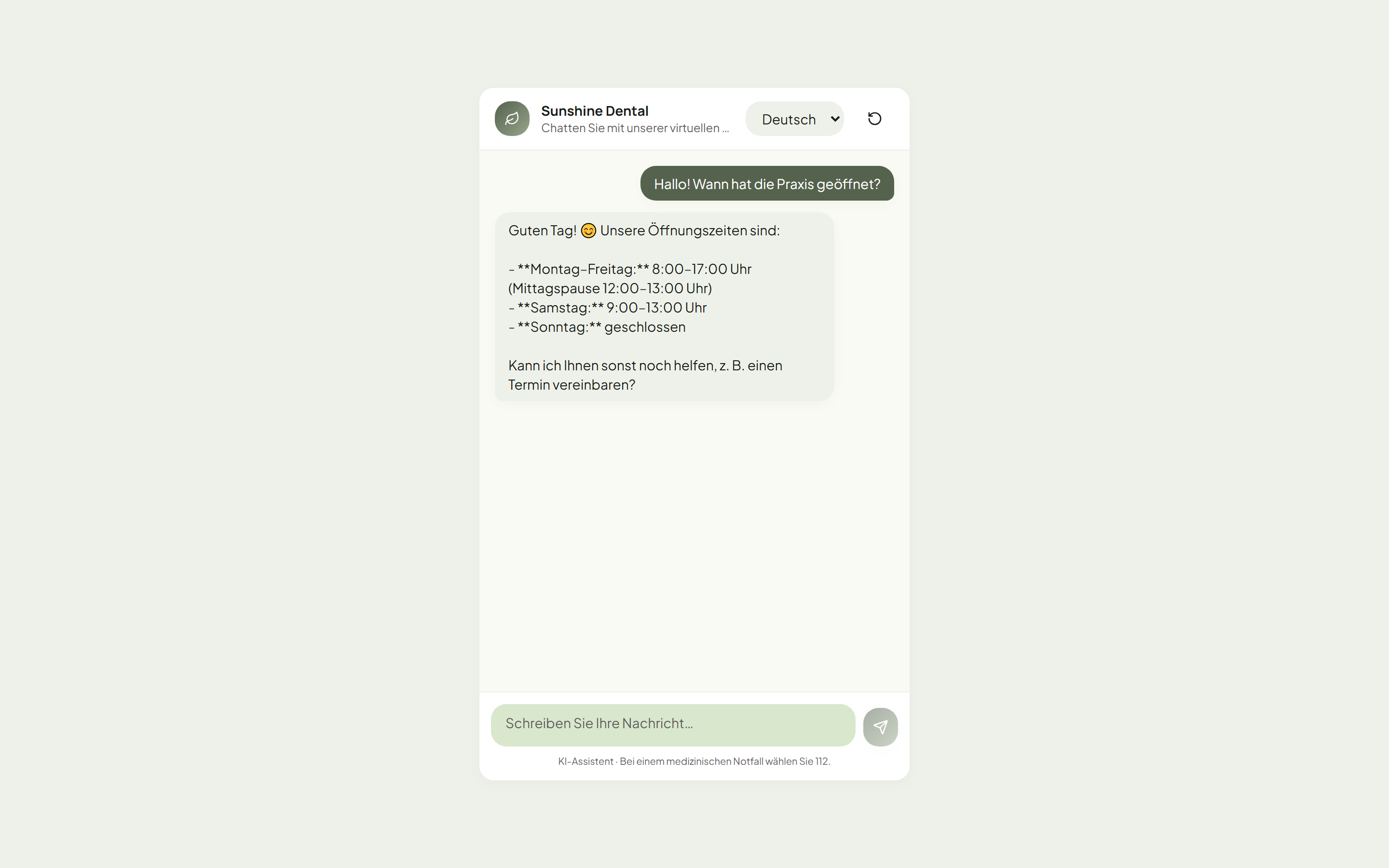 Die Chat-Rezeption für Patienten beantwortet eine Frage