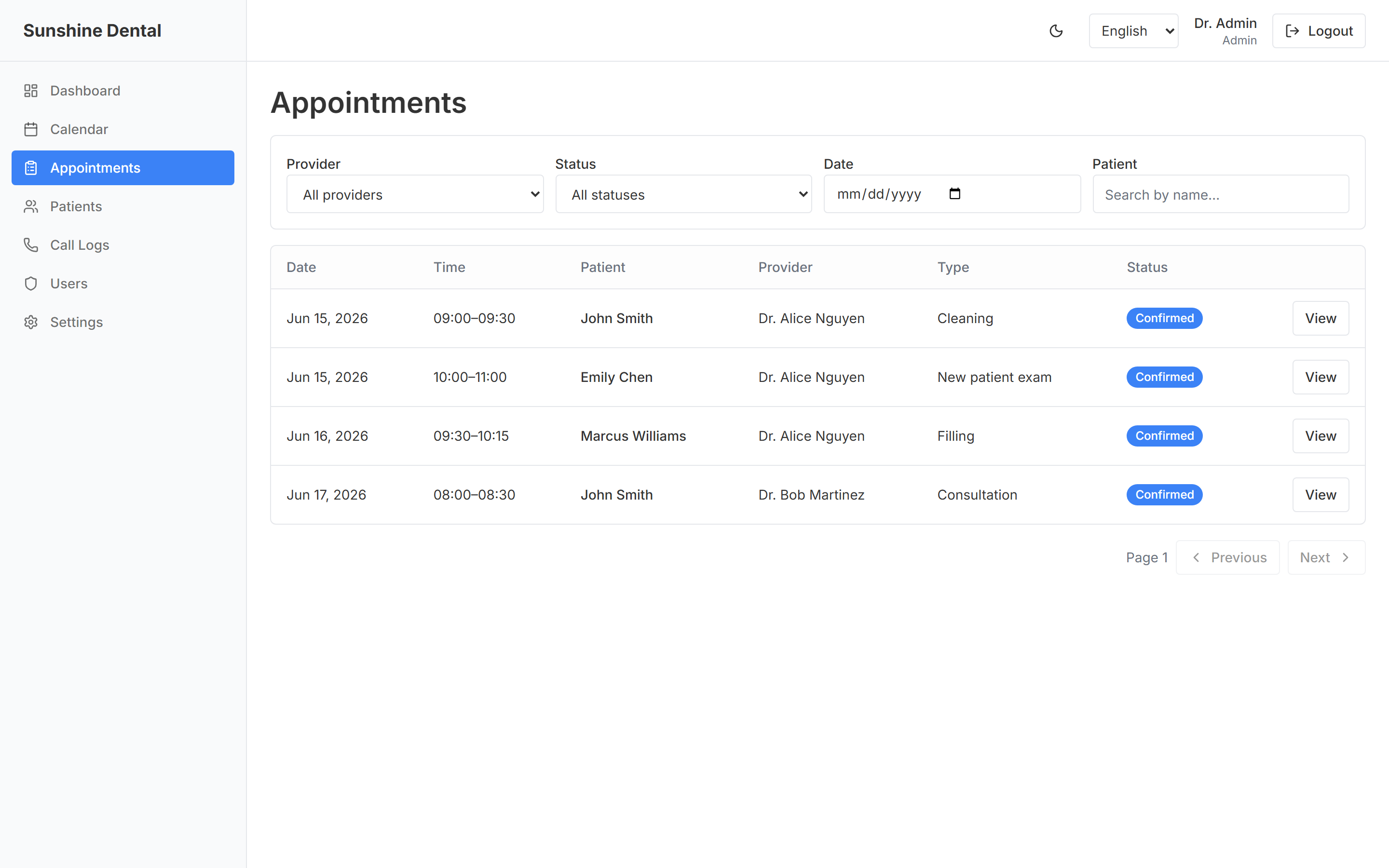 Appointments list