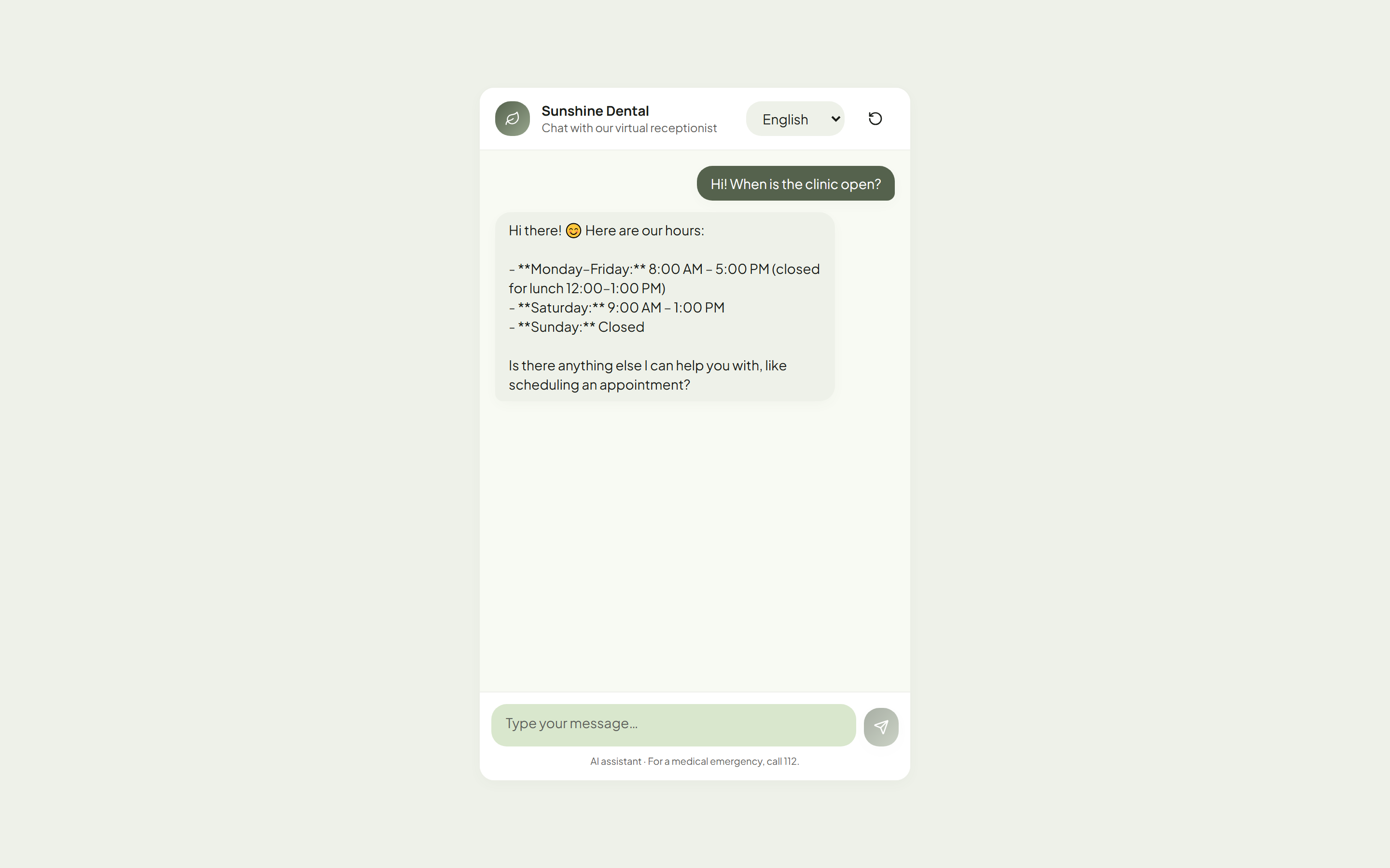 The patient chat receptionist answering a question